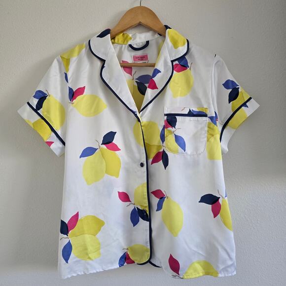 Kate Spade New York Lemon Print Short Satin Pajama Set Size M Lounge Sleepwear - Picture 3 of 8